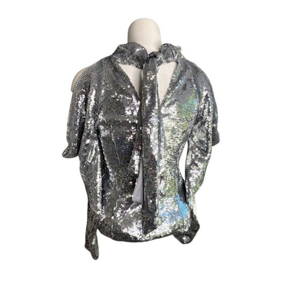 INC Silver‎ Sequins Cold Shoulder Top Sz XS NEW - Picture 2 of 8